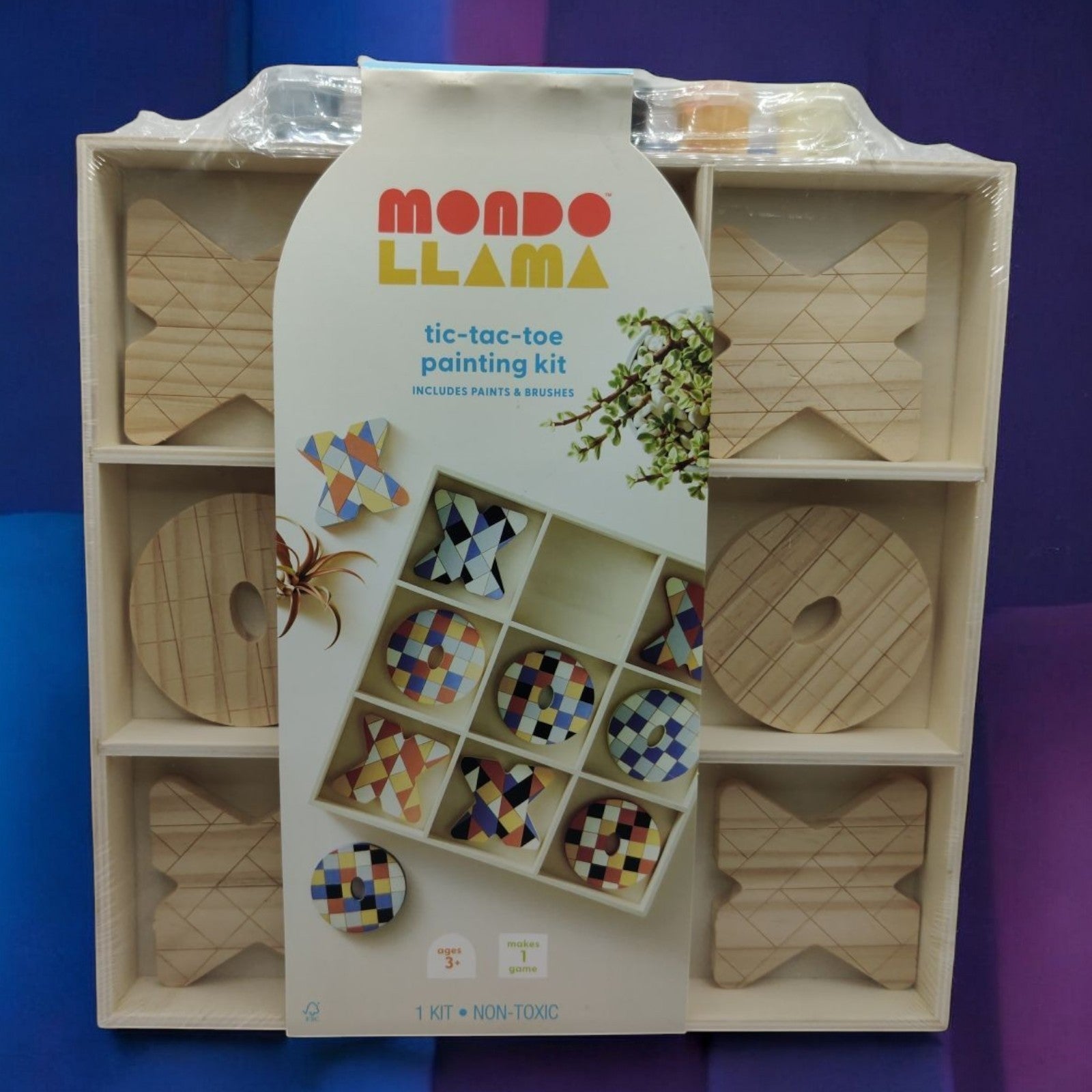 Wooden Tic Tac Toe Painting Kit Wood Craft Paint Brush Mondo Llama Kids Activity - Bellso